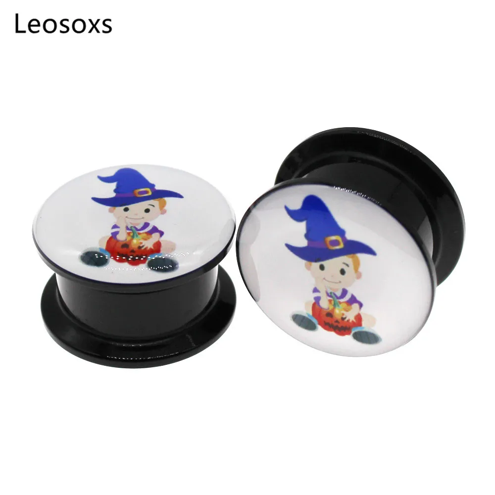 Leosoxs 2pcs Hot Sale Boy Acrylic Ear Expander Thread Tunnel Plug Ear Gauge Human Body Piercing Jewelry