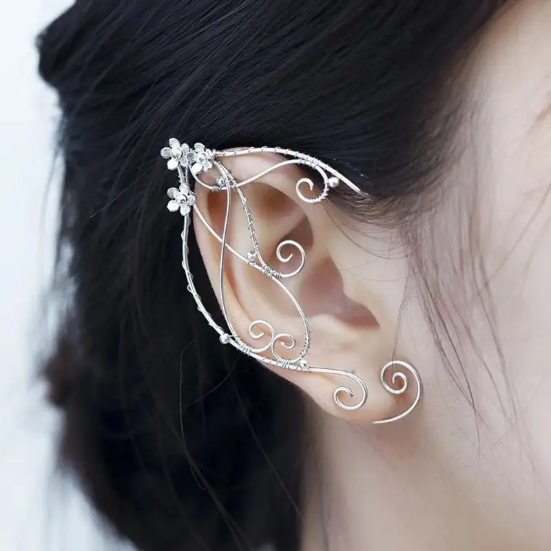 Elf Ear Cuffs Clip-on Earrings Wing Tassel Filigree Elven Wrap  Fairy Earrings Cosplay Wedding Fantasy Costume