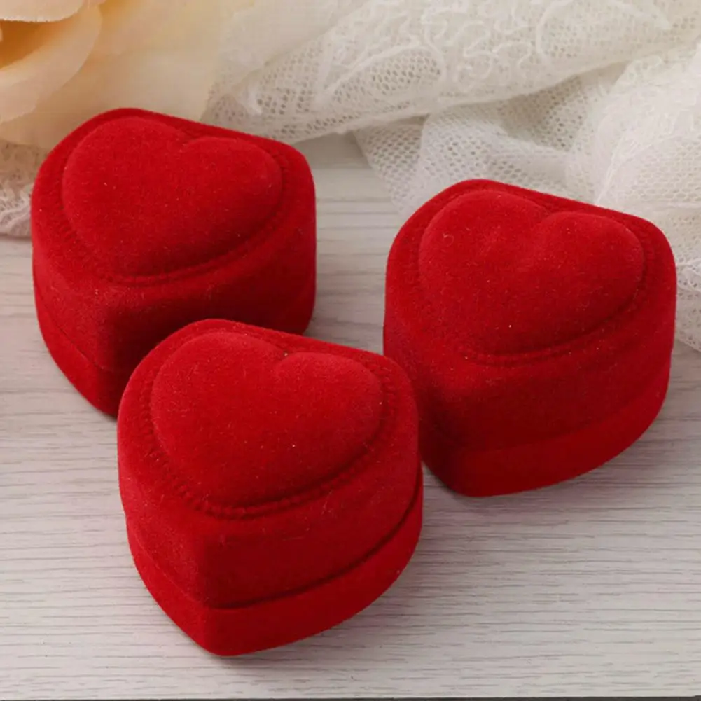 Ring Storage Box Exquisite Flocking Heart Shape Gift Jewelry Organizer for Engagement