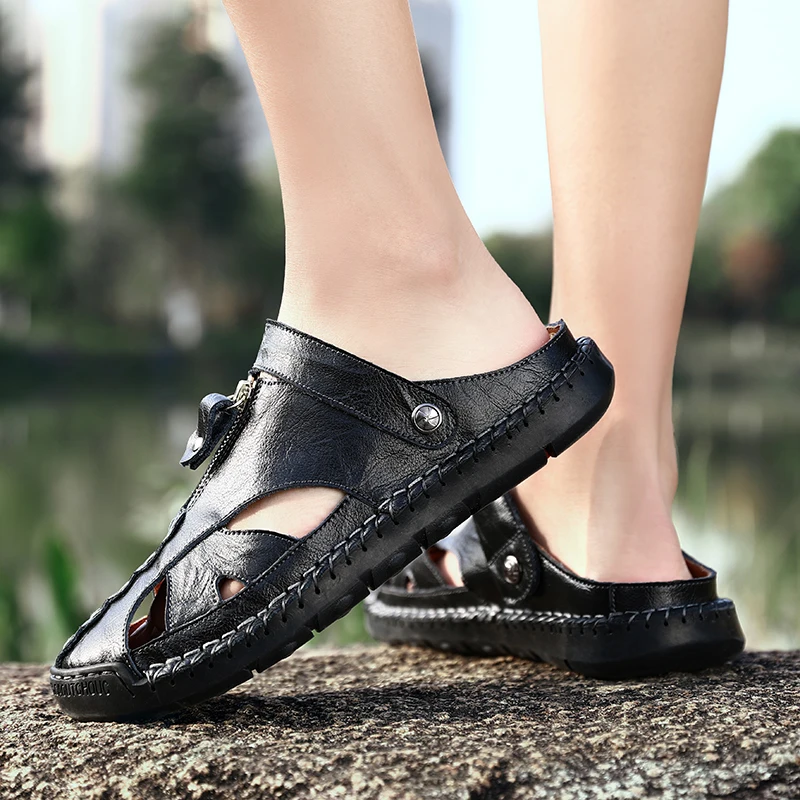 High Quality Genuine Leather Men\'s Sandals Summer Soft Shoes Beach Men\'s Sandals High Quality Sandals Slippers Big Size 38-48