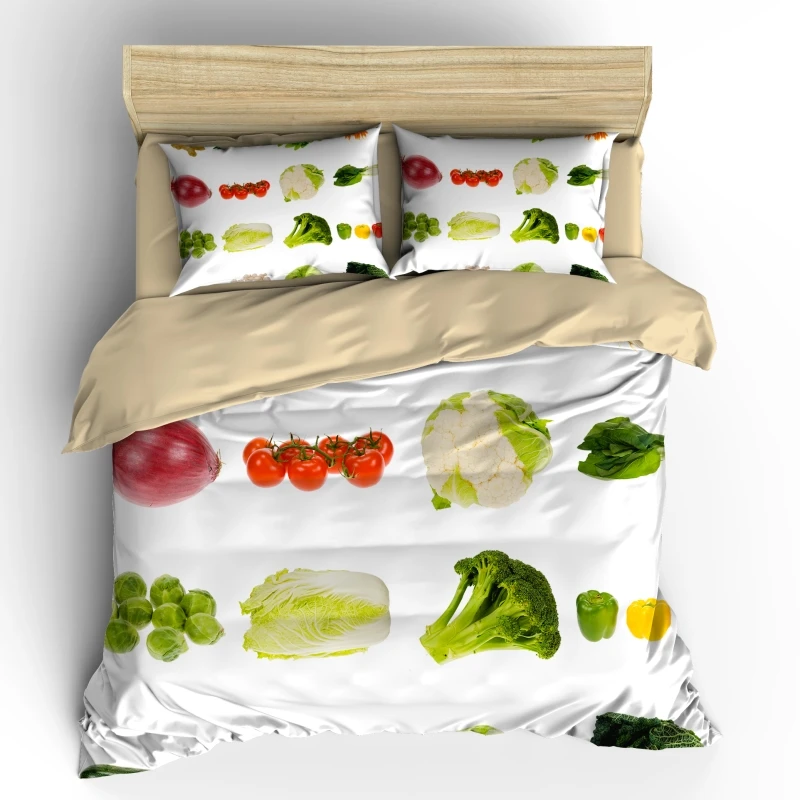 

AHSNME 3D Effect Tropical Vegetables Collection Cover Set Summer Bedding Set Green Broccoli Cabbage Tomato Customized Bed Set