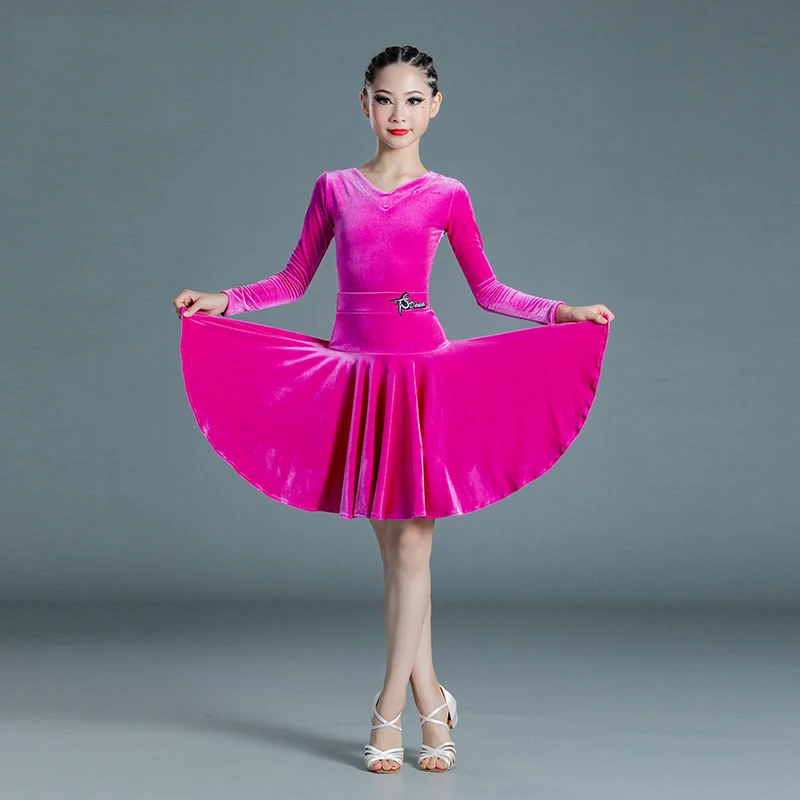 6 Colors Girls Latin Dance Competition Costume Stage Performance Clothes Velvet Latin Dancing Dress Ballroom Split Sets SL5533