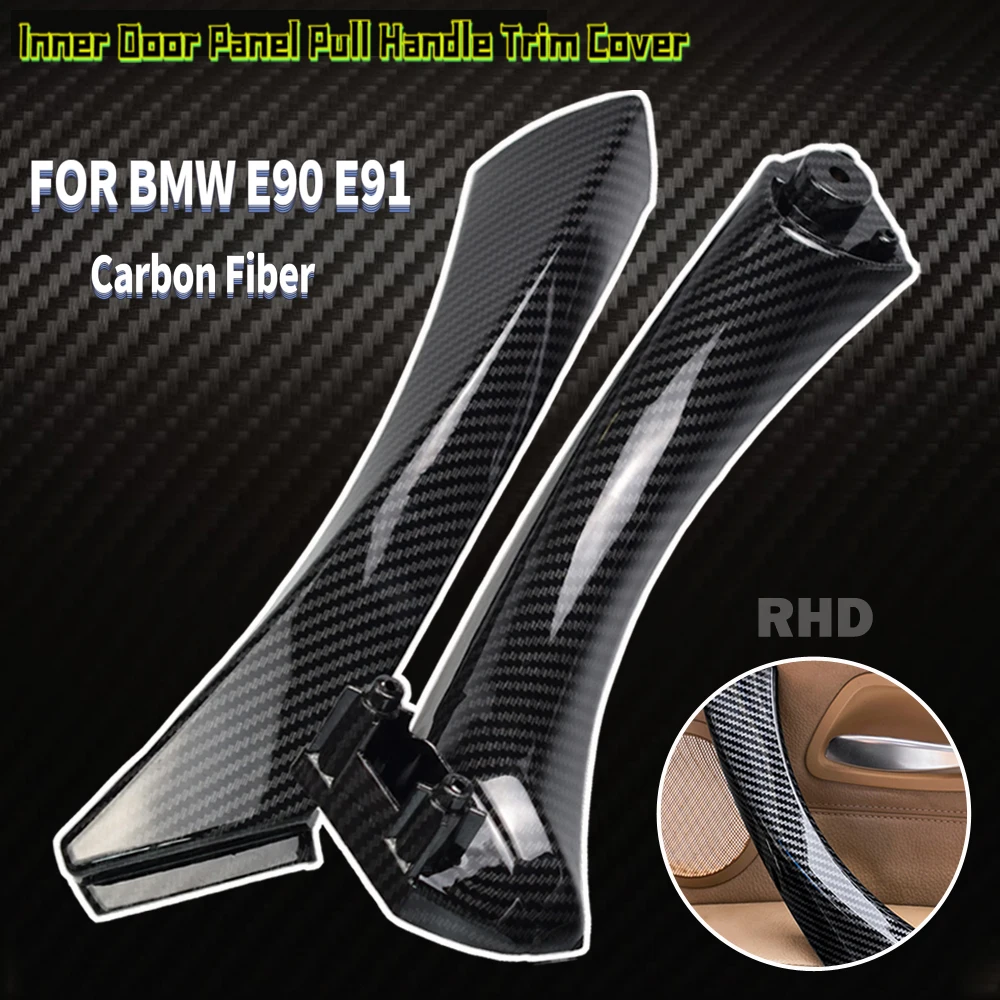 Carbon Fiber Beige Black Interior Door Plastic Pull Handle Kit For BMW 3 Series E90 E91 E92 316 318 320 325 328i