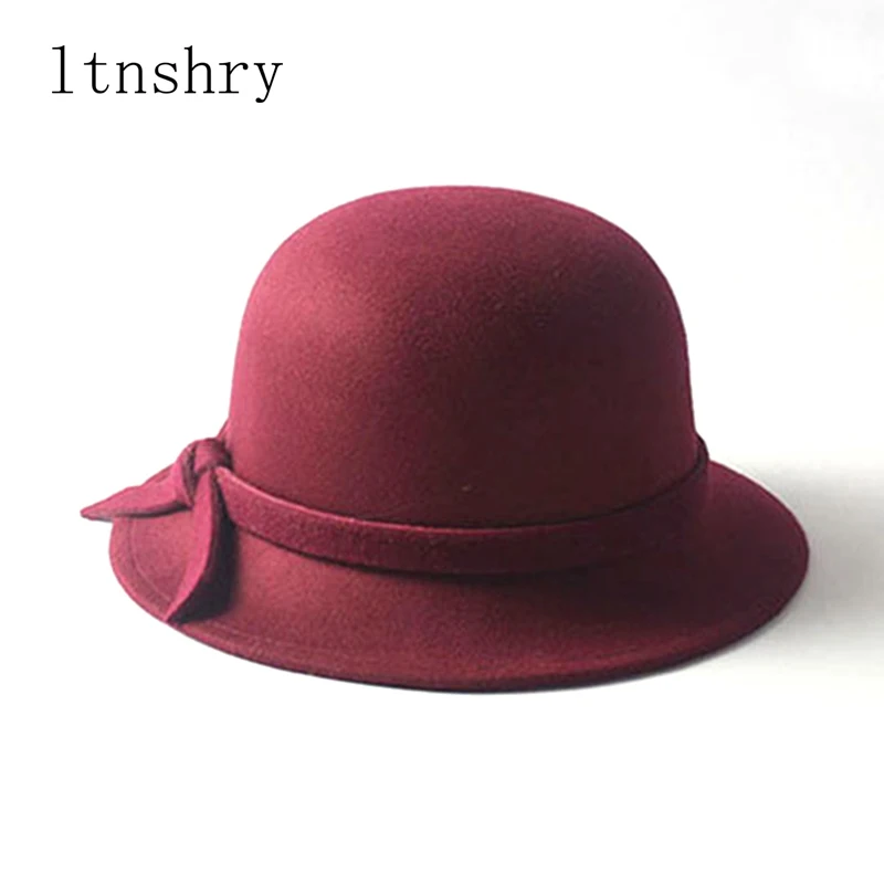 2019 New Fall Winter Fashion warm Wool Felt Women\'s Fedoras Hats Bow Bucket cap Top hat Not Deformed Fedoras Caps For Women