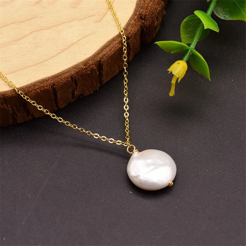 Natural Freshwater Button Pearl Pendant Necklace Clavicle Chain accessories REAL classic fashion Cultured handmade