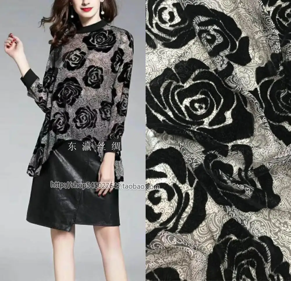 Silks Store High Silk Velvet Fabric Rose Silk Fabrics Hollow-out Bottom Velvet Shawl Dress Tissu Choth Wholesale And Retail Hot