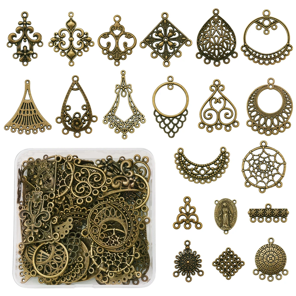 

80pcs/box Tibetan Alloy Chandelier Components Link Charms For Jewelry Making Vintage Women Necklace Earrings Findings Supplies