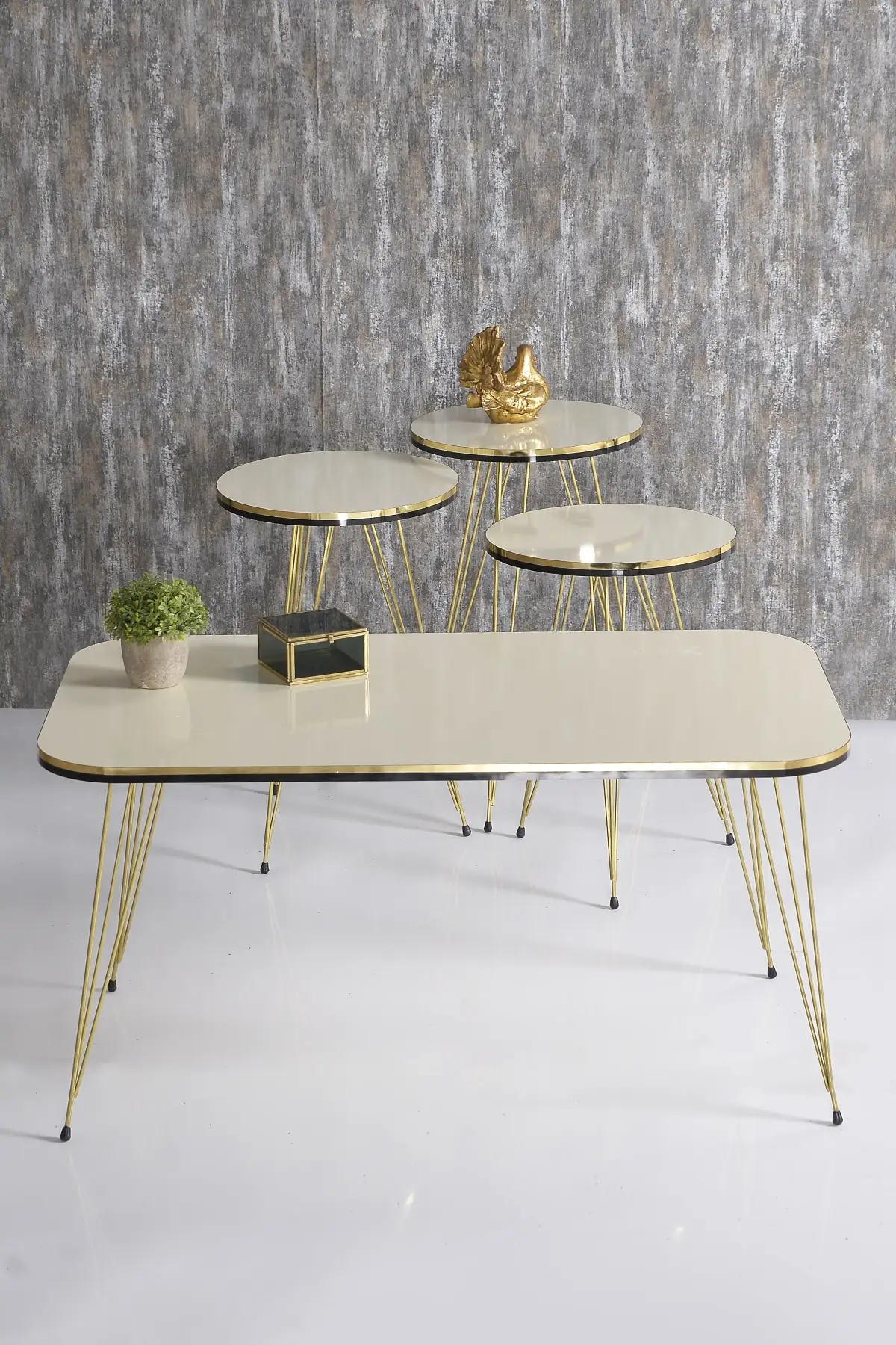 Zigon Coffee Table And Medium Coffee Table Set Kr Double Gold Cream Wire Foot