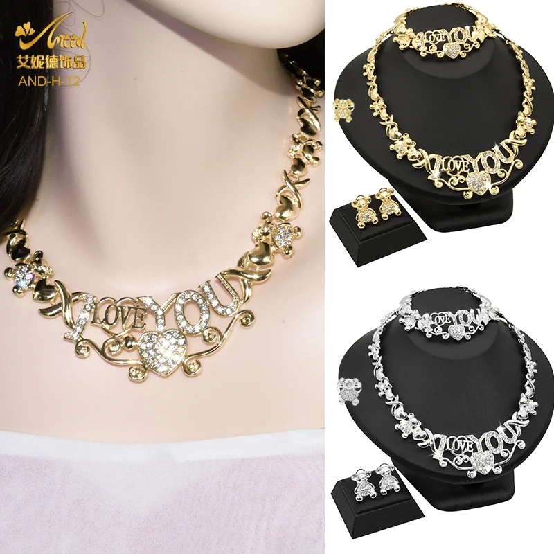 ANIID XOXO Dubai Gold Color Jewelery I Love You Necklace Earrings Sets For Woman Nigerian Jewellery Wedding Ethiopian African