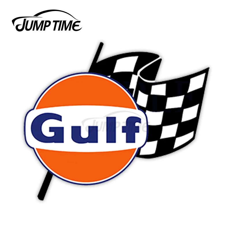 Jump Time 13cm x 12cm For Gulf Logo Racing Waterproof Decal Fashion Occlusion Scratch Funny Car Stickers Pull Flower