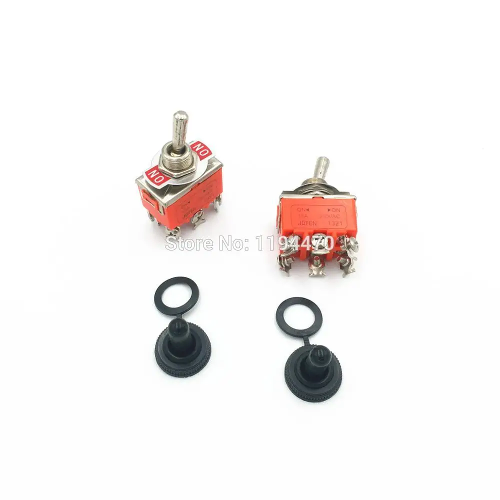 10pcs Latching Toggle Switch 1321 6-Pins 2 Position ON-ON DPDT Maintained 15A 250VAC with Waterproof Cap 12mm Mounting Hole