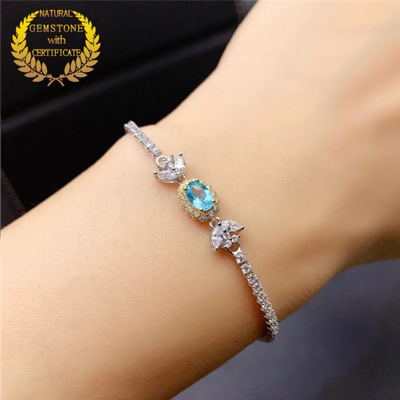 

WEAINY Paparacha Color Natural Apatite Bracelet, S925 Sterling Silver Bracelet, Trendy Jewelry, Gift for Woman, Simple Jewelry