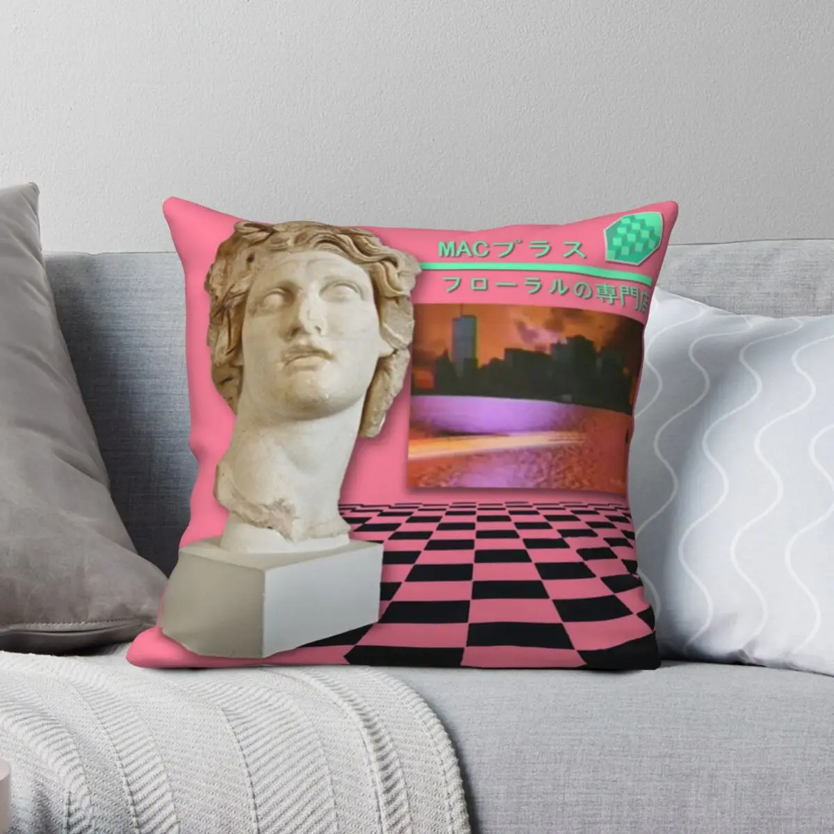 Aesthetic Vaporwave Statue Square Pillowcase Polyester Linen Velvet Printed Zip Decor Throw Pillow Case Room Cushion Cover