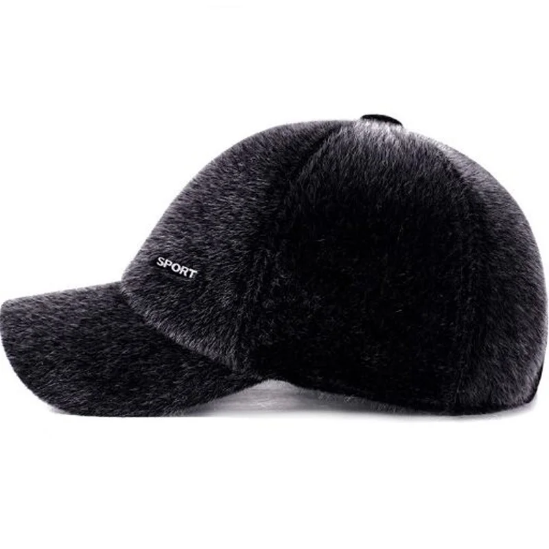 XEONGKVI New Imitation Artificial Mink Hair Baseball Cap Autumn Winter Brand Snapback Old Man Ear Protection Cap