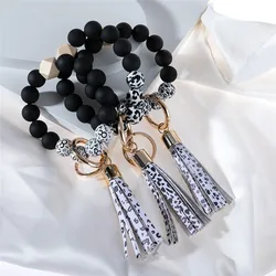 1Pcs Silicone Beaded Wood Beads Keychain Speckle Dot Digital Key Wristlet Bracelet Pendant Keyring for Women Accessories Gift