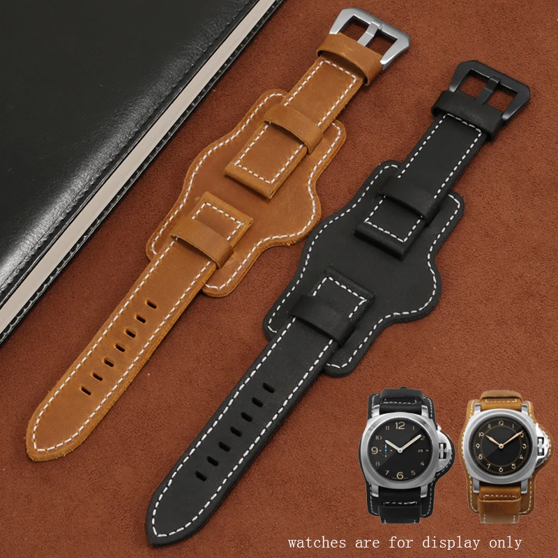 

Thickened Leather strap 20 22 24 26mm black brown wristband with tray bracelet for PAM111 441 men's watch accessories