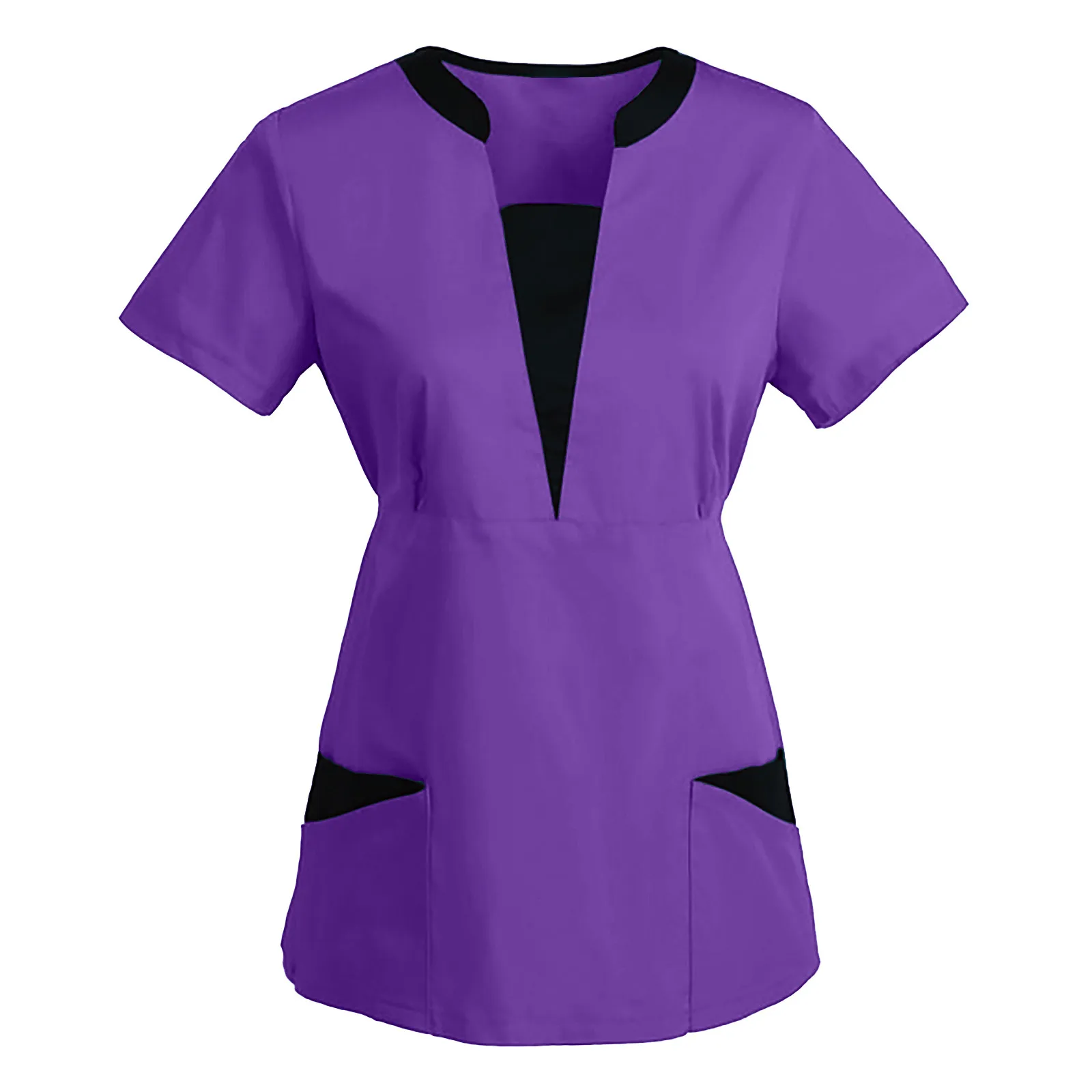 Women Scrub Uniform Short Sleeve V Neck Doctor Work Uniform Solid Patchwork Pullover Top Pocket Nurse Medical Accessories