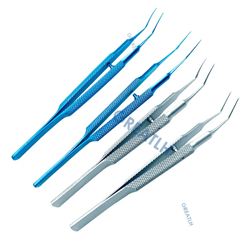 Titanium Capsulorhexis Forceps Veterinary Ophthalmic Tweezer Curved 108mm Ophthalmic Eye Instrument