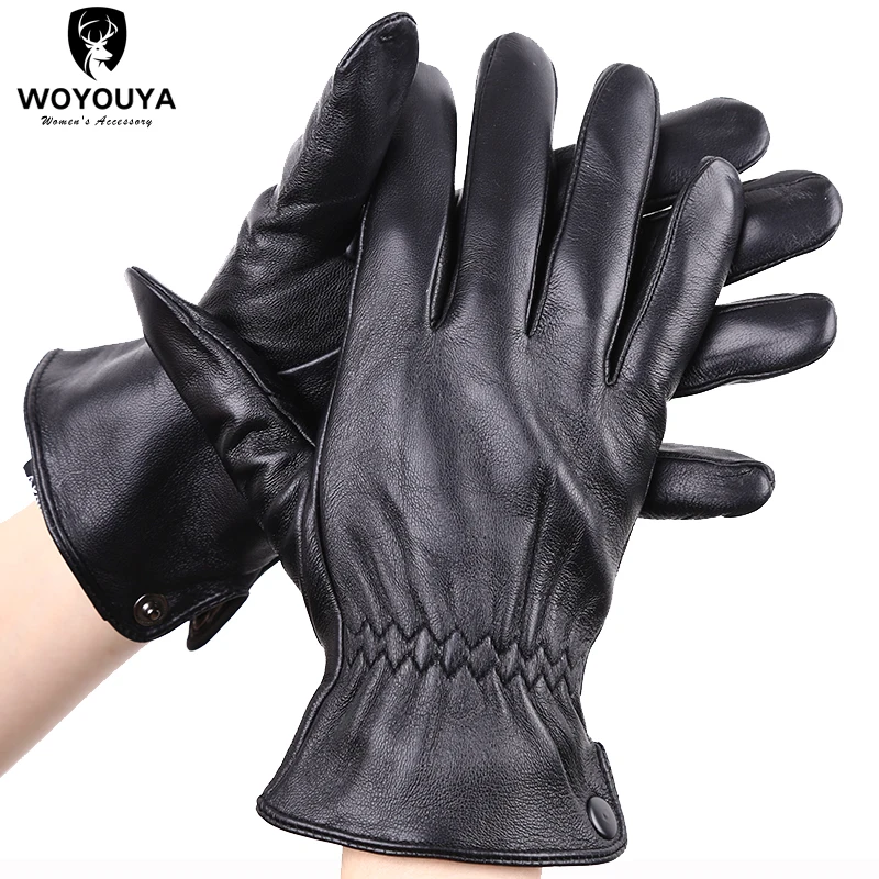 Guantes de piel de oveja para hombre, de alta gama, cálidos, de invierno, color negro, a la moda, Comfortable-8008Y