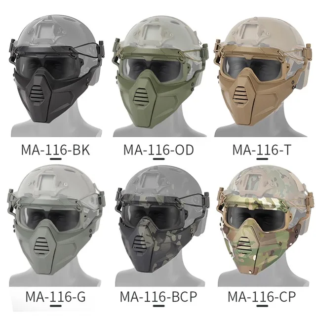 NEW Tactical Hunting helmet Split type Half Face Mask /Safety Goggles Lens /1 Set