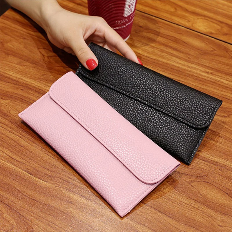 Women's Long Purses Wallets Metal Buckle Simple Girls Wallets Money Clips Pocket Card Holder Engraving Wallets Phone Clutch Bag