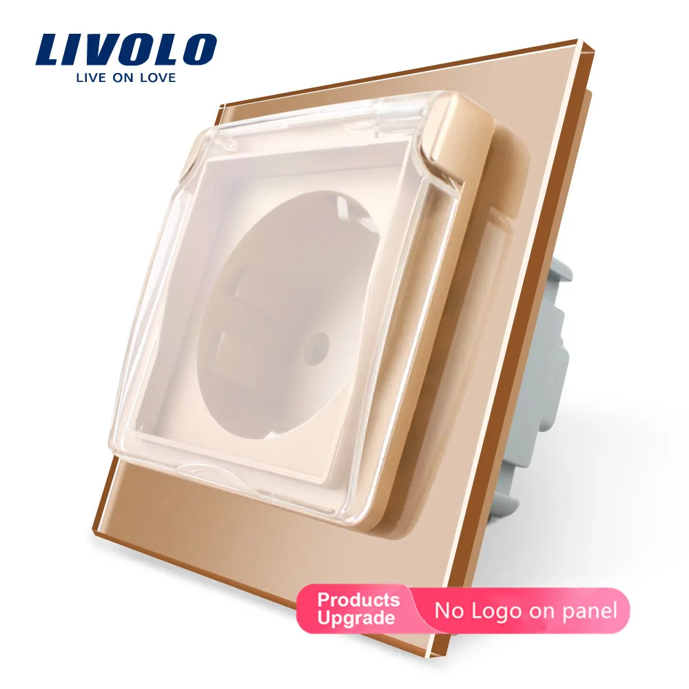 Livolo EU Standard ,Waterproof Power outlet with 2 pins ,Glass Panel, Wall Socket,AC110~250V 16A wall plug with waterproof cover