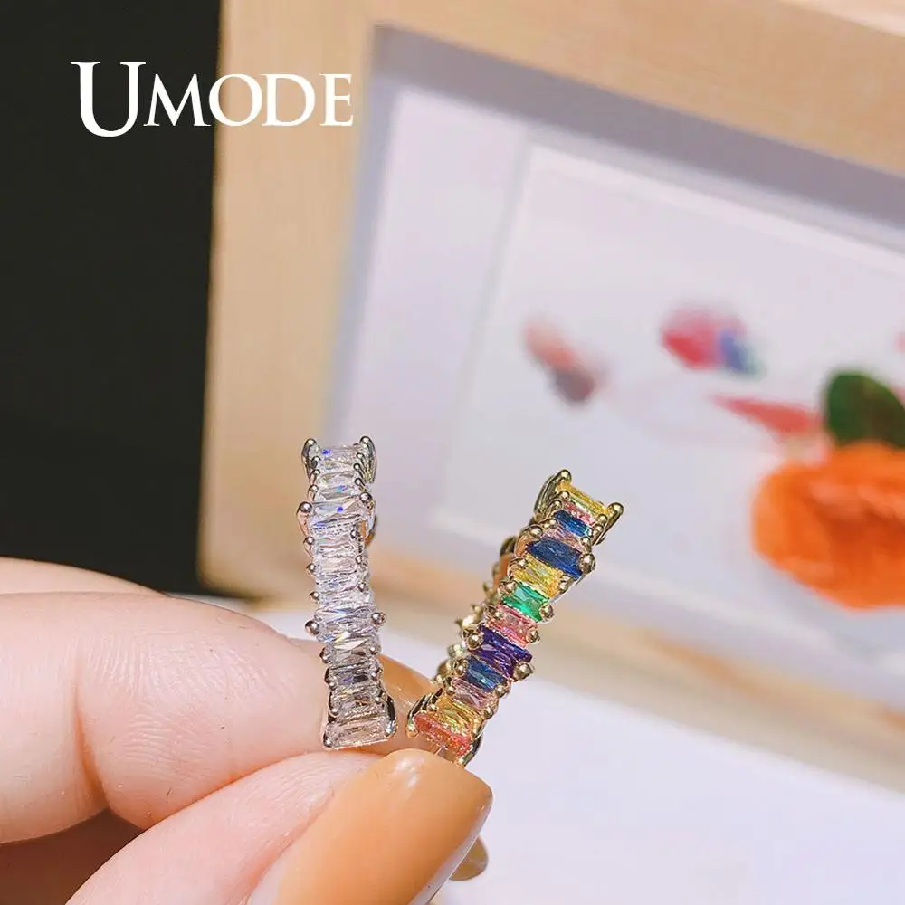 UMODE C Shape Design Modeling Color Cubic Zirconia Jewelry Earrings Lead Geometric For Women NEW Fashion Hoop Earrings UE0607