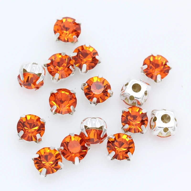 3/4/5/6/7/8/10mm orange Crystal Round Rhinestones Flatback With Claw Sew On diamanté Stone For Clothes Wedding Dress Trims