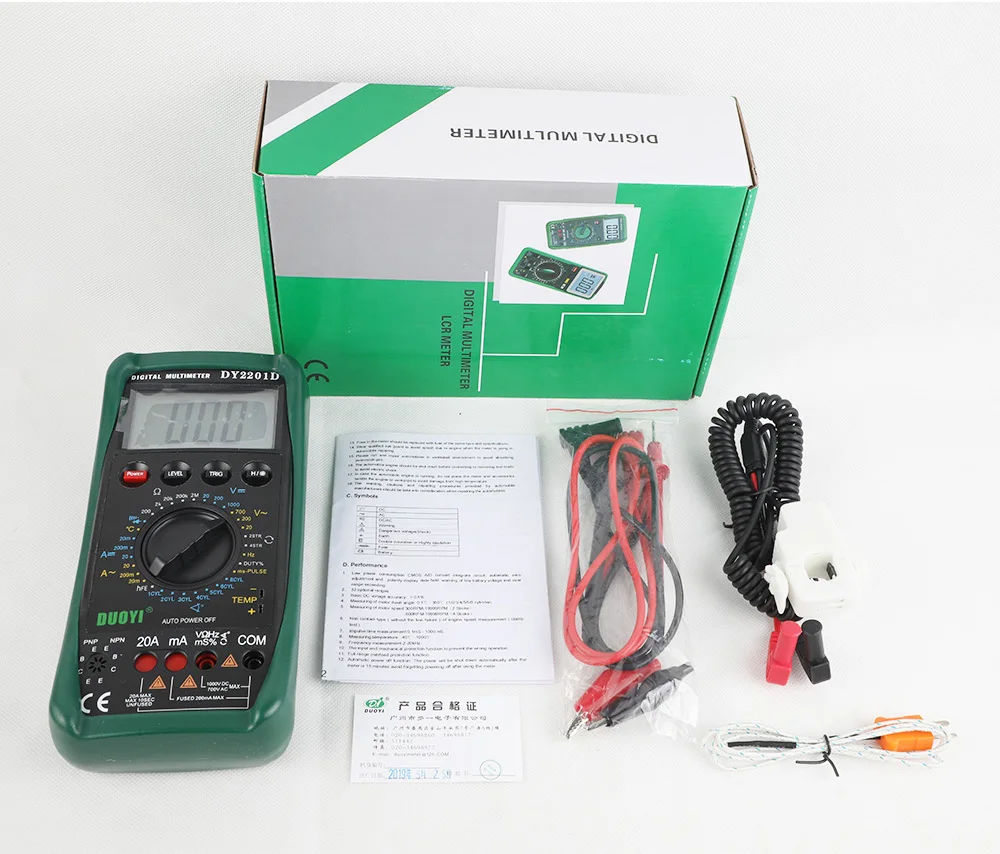 

Acheheng DY2201D Digital Automotive Multimeter Transistor Tester Speed Conversion Sensor Capacitor True-RMS Tester Meter Temp