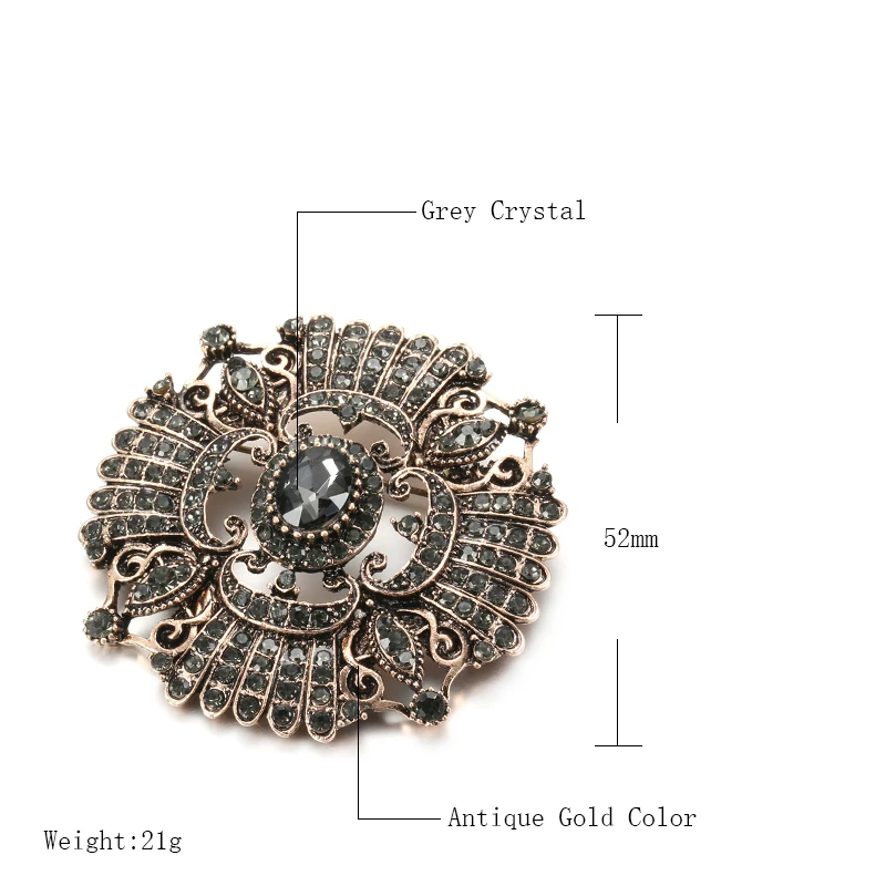 Kinel Unique Gray Crystal Flower Bridal Necklace For Women Antique Gold Luxury Beach Party Drop Necklace Vintage Jewelry