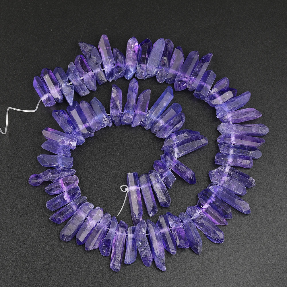 Approx 61PCS/Strand,Natural Quartz Crystal Stone Point Loose Beads Pendant,Purple Color Top Drilled Gemstone Jewelry Findings