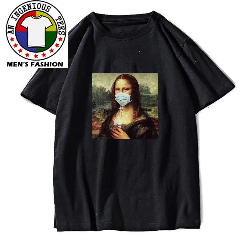 Premium Cotton Mona Lisa Funny Men Top T Shirt Casual Funny Men Tshirts Cool Streetwear T-Shirt Men Tee Shirts Tops