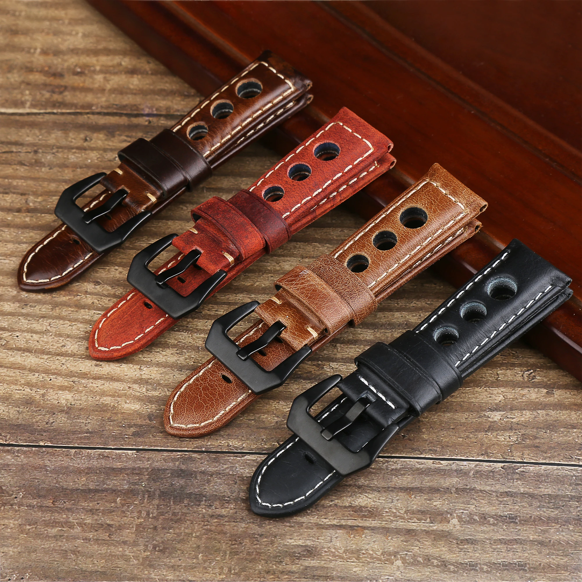 Leather Watch Strap Vintage 20mm 22mm 24mm Men\'s Leather Strap Watch Genuine Leather Watch Band Belt Brown Black Watch Belt