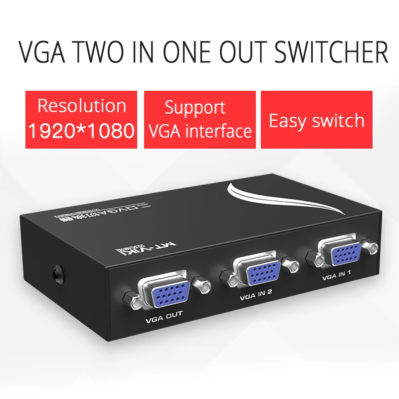 MT-VIKI Black VGA Switch Computer Monitor Signal Sharer Two Computers Share An output device 2 In 1 Out  MT-15-2CF