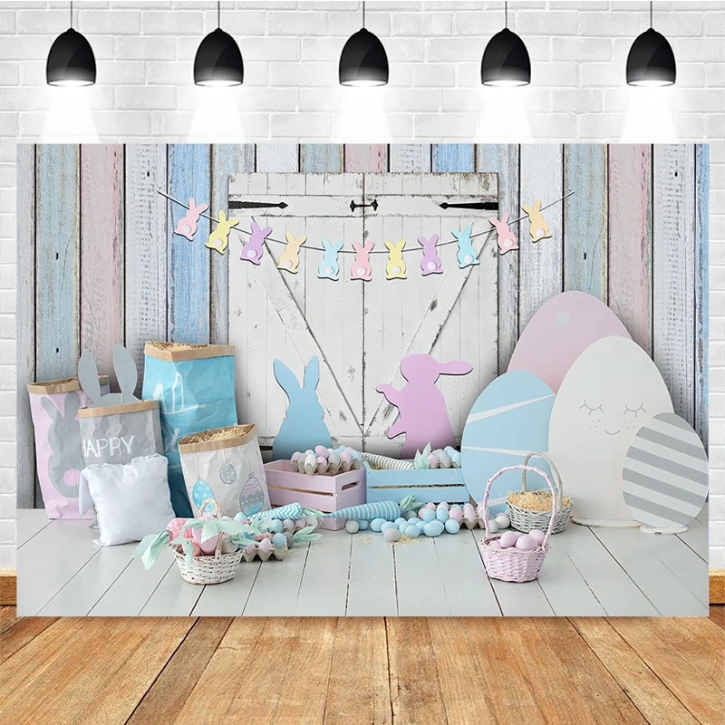 

Easter Photography Backdrop Colored Wooden Wall Floor Bunny Carrot Decor Props Rabbit Birthday Party Background Photo Studio