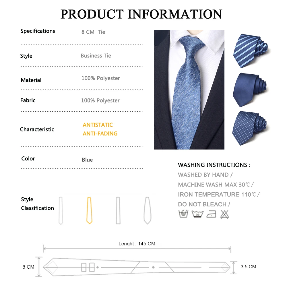 High Quality Designer Blue Jacquard Stripe 8cm wide Men\'s Tie Fashionable Shirt Accessory Business Banquet Hand Tie a Knot Tie