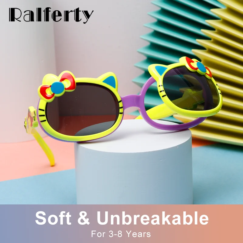 Ralferty Kids Sunglasses Polarized Lenses Flip Up Flexible Frame Lovely Cartoon Cat Child Sun Glasses Anti UV Shades Kids Oculos