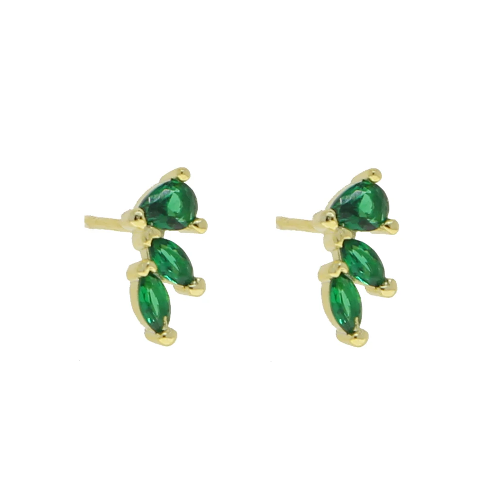 New Arrived Gold Color Vermeil Jewelry Delicate Multi Piercing Water Drop Oval Shaped 925 Sterling Silver Green CZ Stud Earring