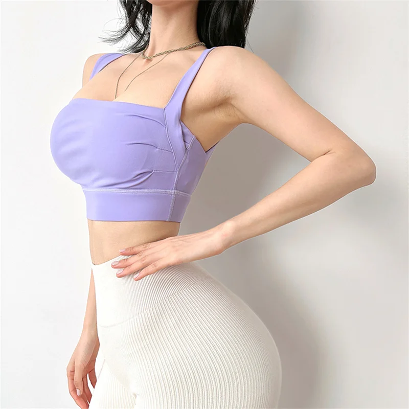 Women Sexy Sport Bra Deep Neckline Support Fitness Vest Tight Yoga Tank Top With Removable Chest Pad