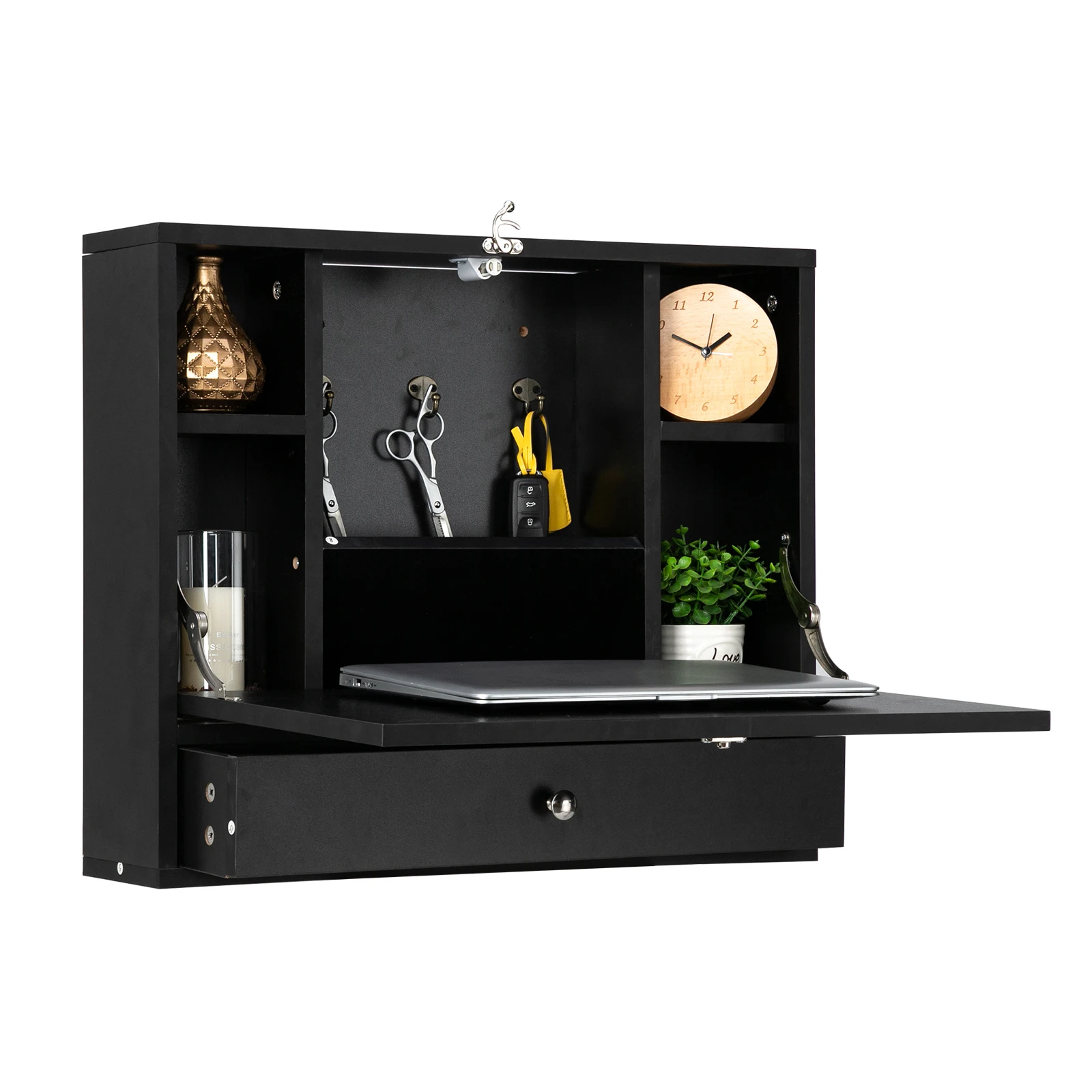 Papan Kepadatan dengan Triamine Dinding Built-Up Meja Komputer Hitam