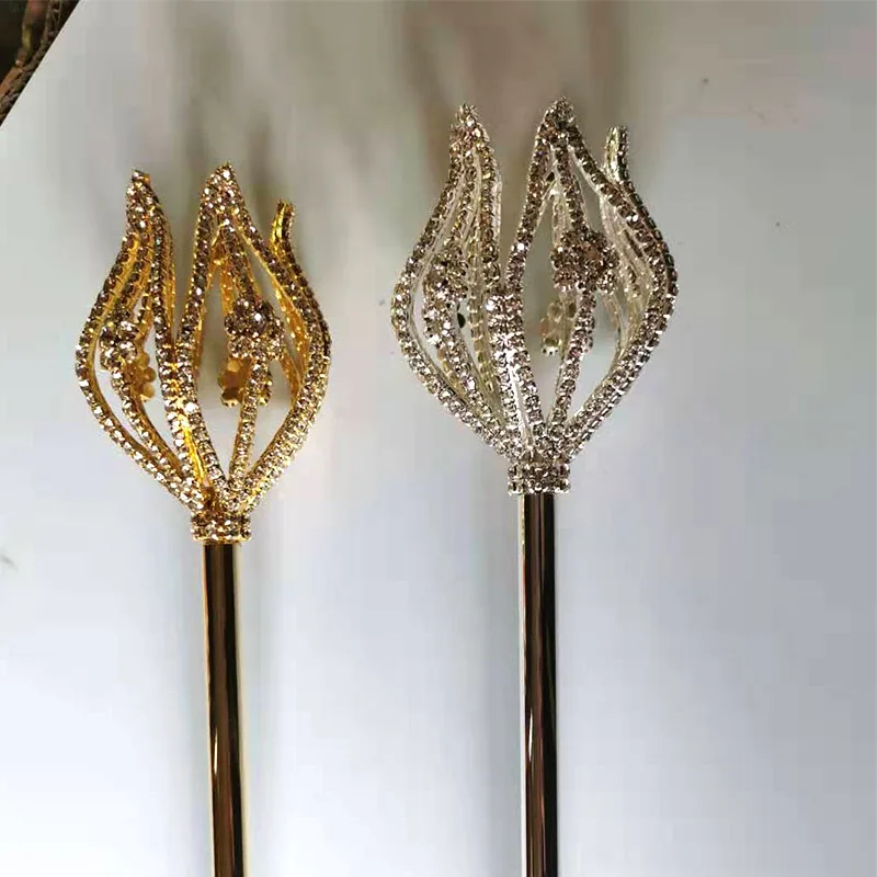 Bling Crystal Scepter Wand Gold/Silver Color Tiaras and Crowns Sceptre King Queen Wedding Pageant Party Costumes Handheld Props