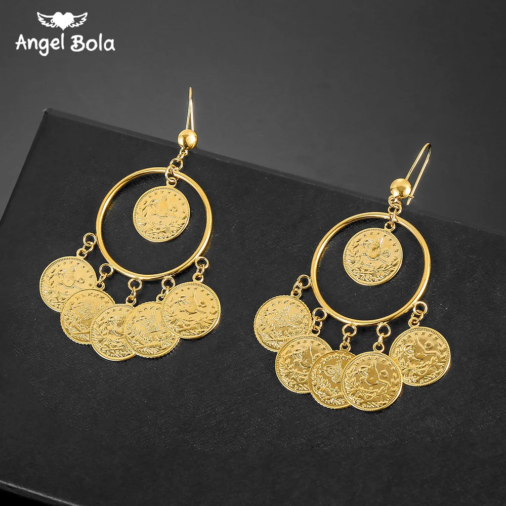 Islam Muslim Ancient Coins Earrings Gold Color Arab Money Sign Turkish Allah Earring Middle Eastern Jewelry Drop Shipping