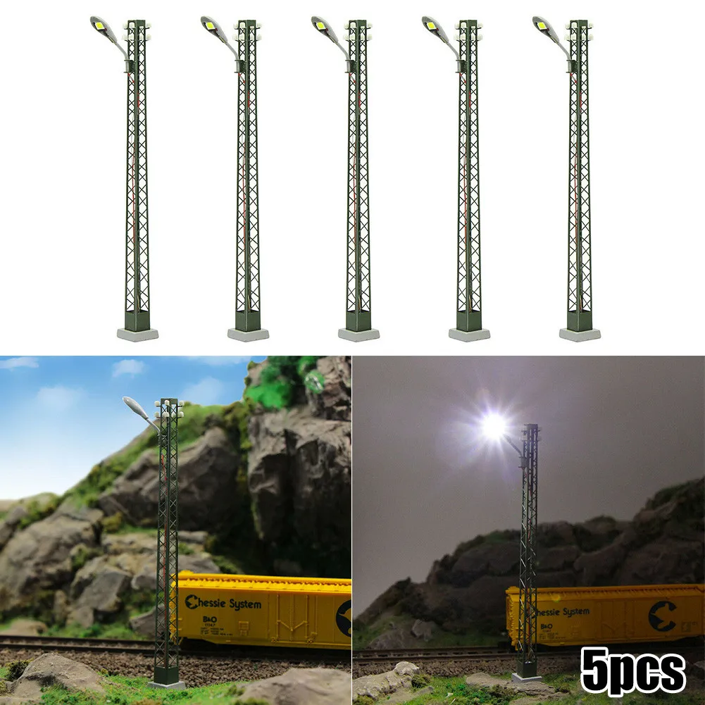 5Pcs Model Railway Lights 3V Building Lattice Mast Light Gauge H0 Layout LED Lamp Decorative Stakes Garden Decoration Outdoor