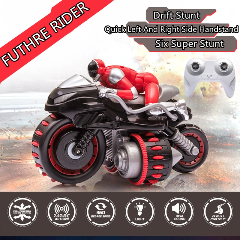 

Racing Drift Motorbike 360° Stunt Rotation RC Motorcycle 50-80M Range 30Min Endure Simulation Sound Colorful Lights Kid Boy Gift