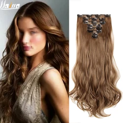 HAIRRO-extensiones de cabello sintético para mujer, 16 clips largos y rectos de fibra de alta temperatura, color negro y marrón, 17