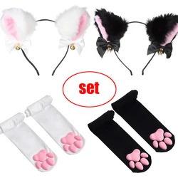 1set Cute Kawaii 3d Cat Paw Stocking Sock with Cat Ear Plush Furry Headwear Hairband Party Halloween Cosplay Costume Accessories