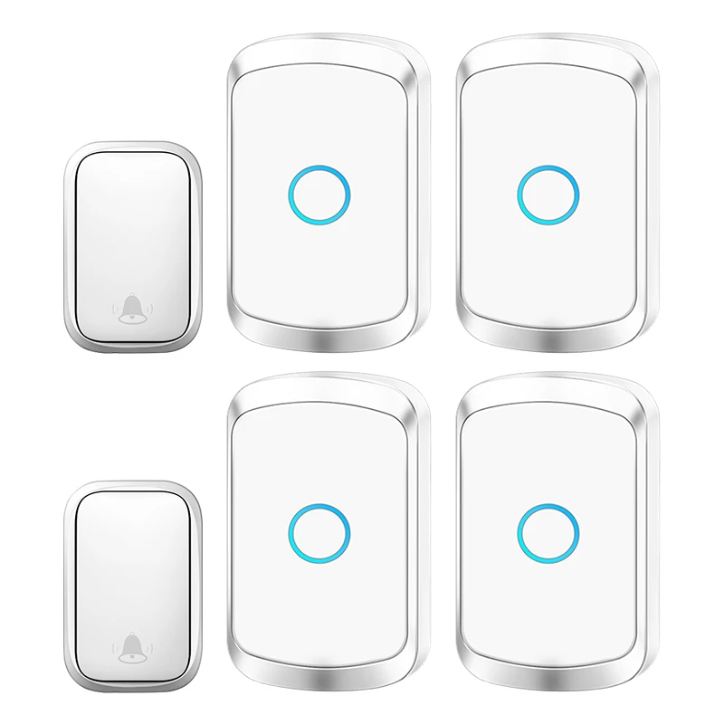 WEMEDA Self-powered Waterproof Wireless Doorbell with No Battery EU US UK Plug Cordless Door Bell 2 button 4 Receivers 60 Chimes
