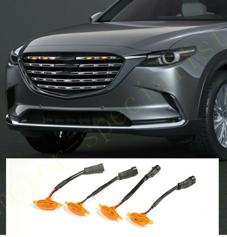 LED Car Front Grille LED Amber Light Raptor Style Light Kit Decor W/ Wire Speed 4Pcs For Mazda CX-9 2019-2021