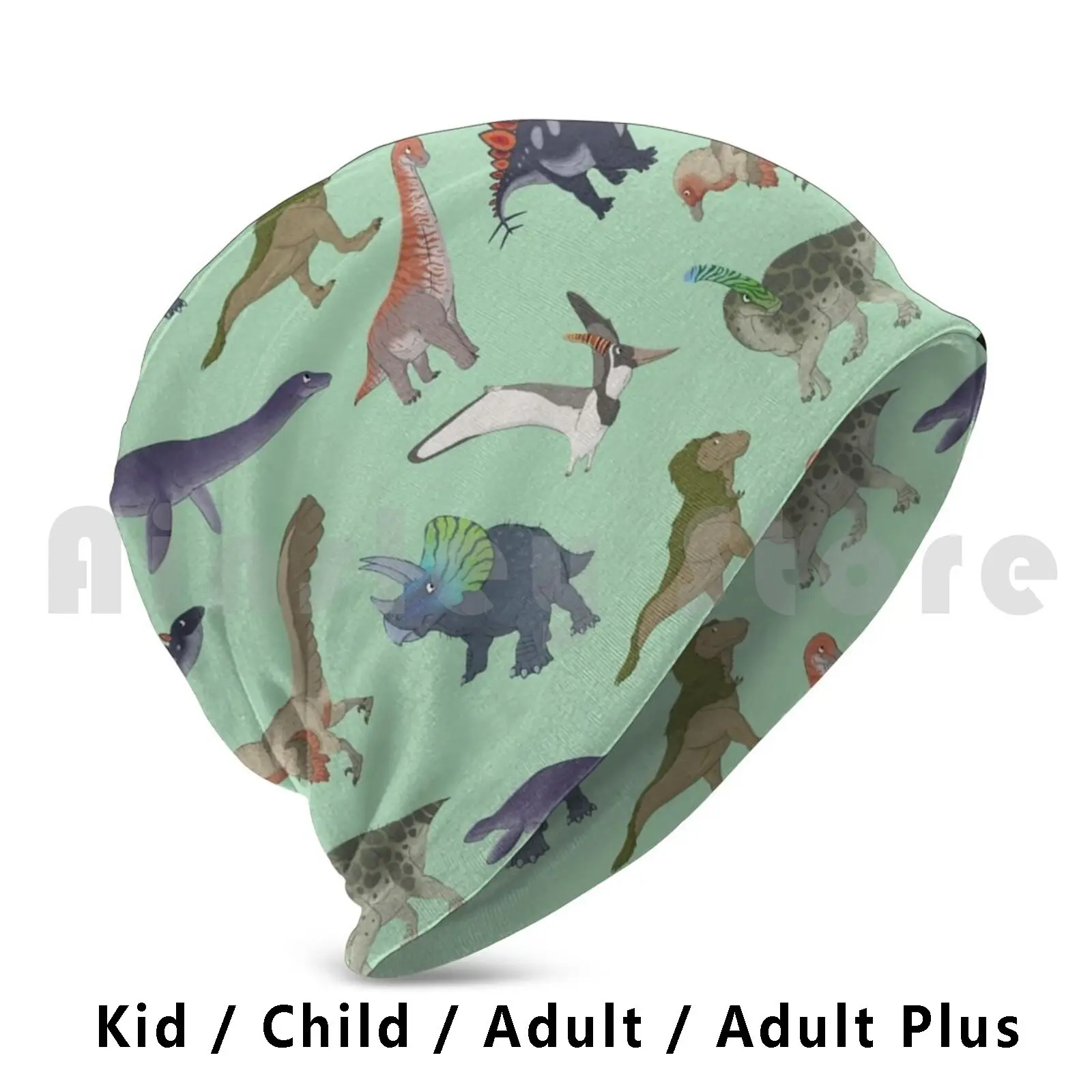 Mesozoic Reptiles Pattern-Mint Beanies Pullover Cap Comfortable Dinosaur Dinosaurs Marine Reptile Pterosaur