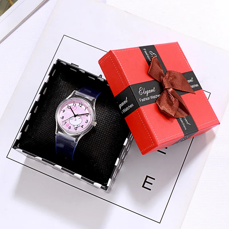 UTHAI CQ69-reloj deportivo de cuarzo para niños y niñas, pulsera Simple de color transparente con dibujos animados